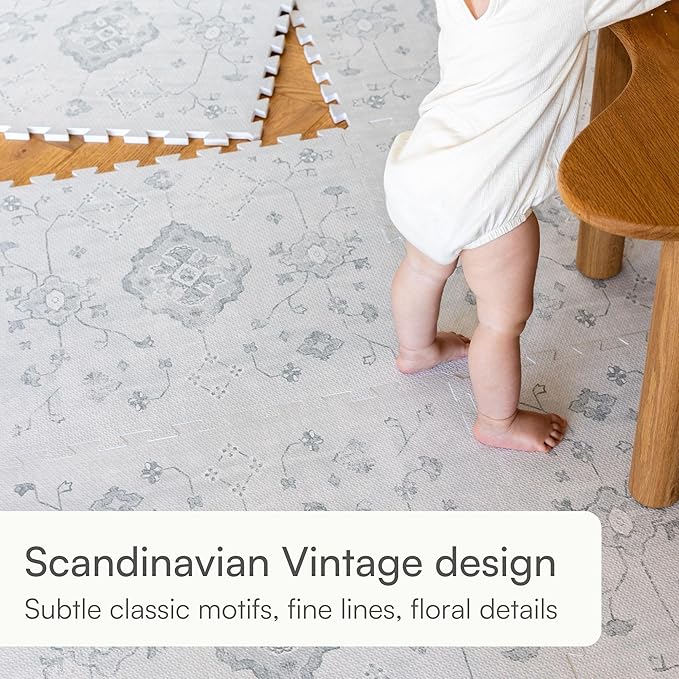 Lillefolk Baby Play Mat for Floor – 6x8ft Vintage Gray | Soft Non Toxic Premium EVA Foam Tiles for Tummy Time, Crawling & Playroom – Waterproof Interlocking Floor Mat for Babies & Toddlers (12 Tiles)