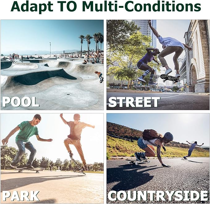 WhiteFang Skateboards for Beginners, Complete Skateboard 31 x 7.88, 7 Layer Canadian Maple Double Kick Concave Standard and Tricks Skateboards for Kids and Beginners