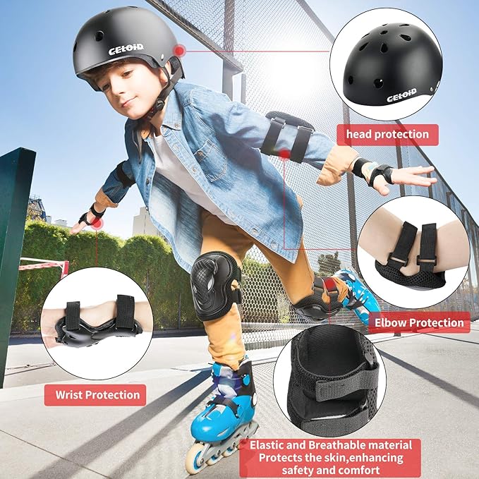 Kids Bike Skateboard Helmet Pad Set,Toddler Cyling Protective Gear Knee & Elbow Pads Wrist Guards for 5-8-10-12-14-16 Years Girls Boys Bicycle Scooter Roller Skate Inline Skating Rollerblading