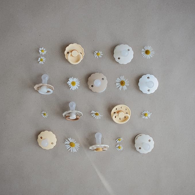 FRIGG Daisy SilkySoft Silicone Baby Pacifier | Made in Denmark | BPA-Free (Chamomile/Peach Bronze, 6-18 Months)