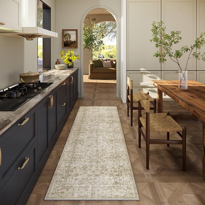 Washable Kitchen Rug Runners for Hallways: 2'x6' Bedroom Runner Rug Non Slip Low-Pile Stain Resistant Soft Carpet Runner for Indoor Entryway Hallways Kitchen Laundry Room Beside Farmhouse