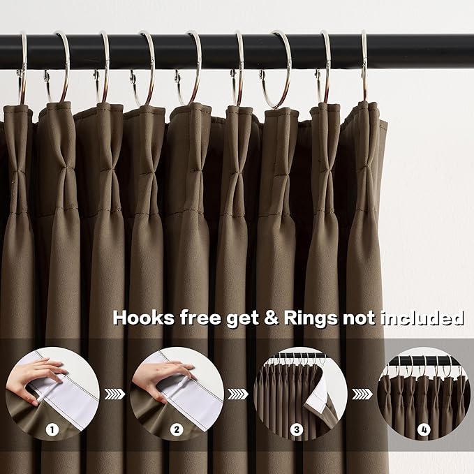 KEQIAOSUOCAI Brown Pinch Pleated 60 Inch Wide Curtains 60 x 102, Thermal Insulated Noise Cancelling Living Room Office Drapes 102 Inches Long, Patio Sliding Glass Door Window Curtain 2 Panels
