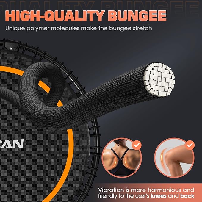 BCAN 40"/48" Mini Rebounder Trampoline for Adults with Bar, 450/550LBS Fitness Trampoline with Bungees, Adjustable Handle, Stable & Quiet, Indoor Outdoor, Whole-Body Workout & Relaxation at Home