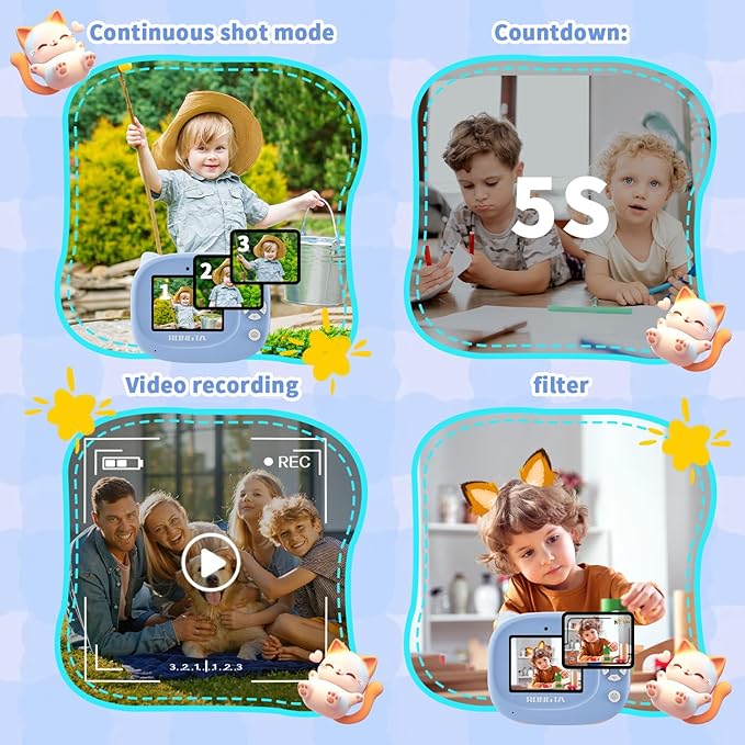 Rongta Kids Camera Instant Print, 1080P Kids Instant Cameras That Print Photos, Christmas Birthday Gifts for Boy Age 3-12, Video Camera Portable Toy for 3 4 5 6 7 8 9 10 Year Old Boy(Blue)