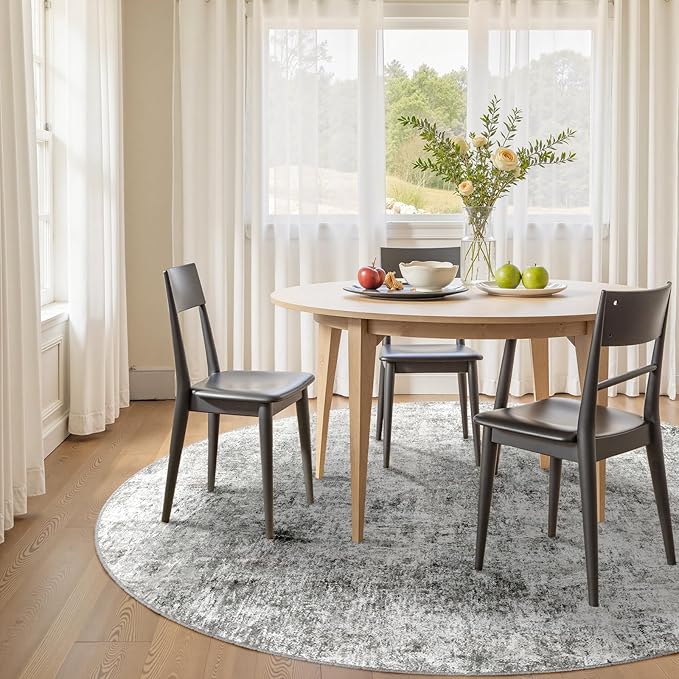 Washable Area Rugs 8ft Non-Slip Modern Abstract Soft for Living Room Entryway Bedroom Nursery, Print Pattern, Gray White Grey