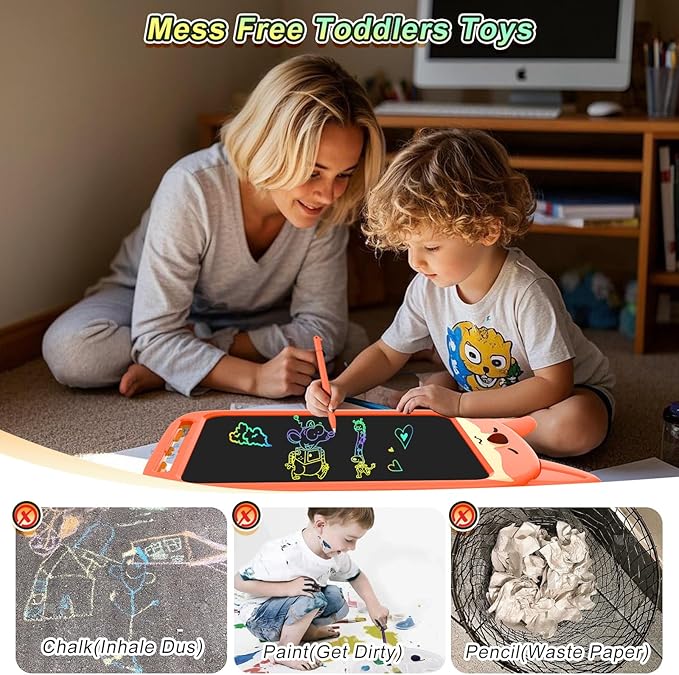 LCD Writing Tablet 10 Inch, Doodle Board Toy, Cute Fox Drawing Pad for Kids Ages 2-6 - Educational Gift for Christmas & Birthday (Fox)
