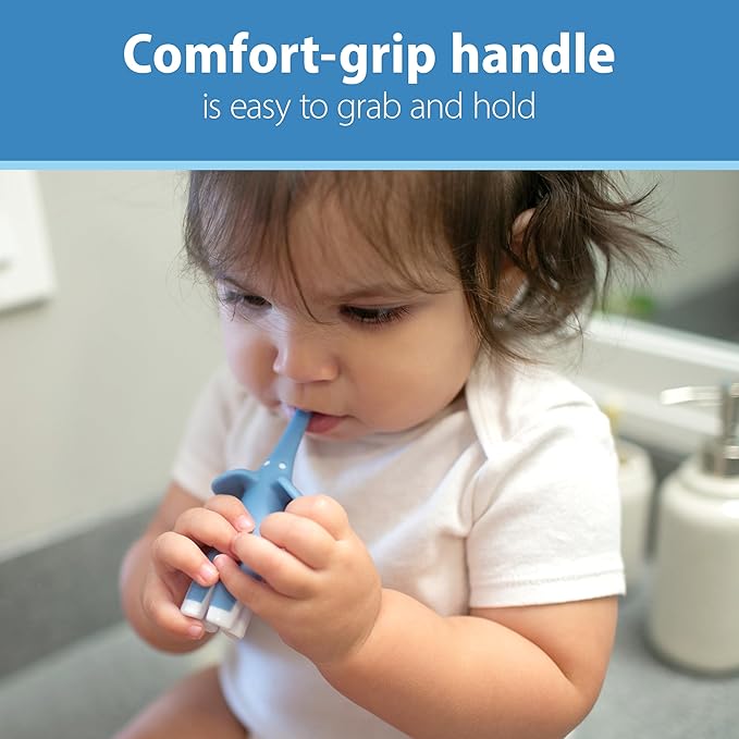 Dr. Brown's Infant-to-Toddler Training Toothbrush Set, Blue Elephant with Fluoride-Free Apple Pear Baby Toothpaste, 0-3 years