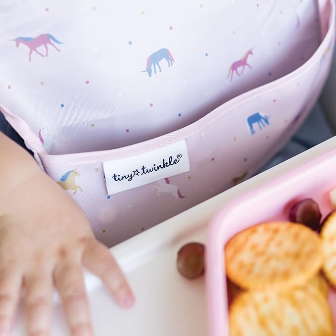 Tiny Twinkle Mess Proof Baby Bibs for Eating - Waterproof, Wipeable Bibs - Toddler Bibs - Travel Friendly - PFAS, PVC, BPA, Phthalate Free - Baby Food Bibs(3 Pack,Unicorn)