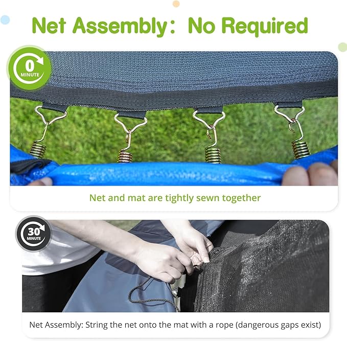 Zupapa 1500LBS Weight Capacity No-Gap Design 16 15 14 12 10FT Trampoline for Kids with Safety Enclosure Net Outdoor Backyards Trampolines with Non-Slip Ladder for Children Adults Family