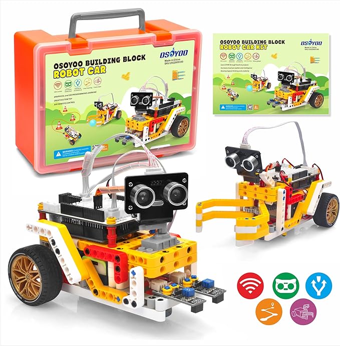 OSOYOO Building Block Robot car kit for Arduino as STEM Toy Gift for Kids Teenagers Adults to Learn Program Electronic Circuits, WiFi IOT Mechanical