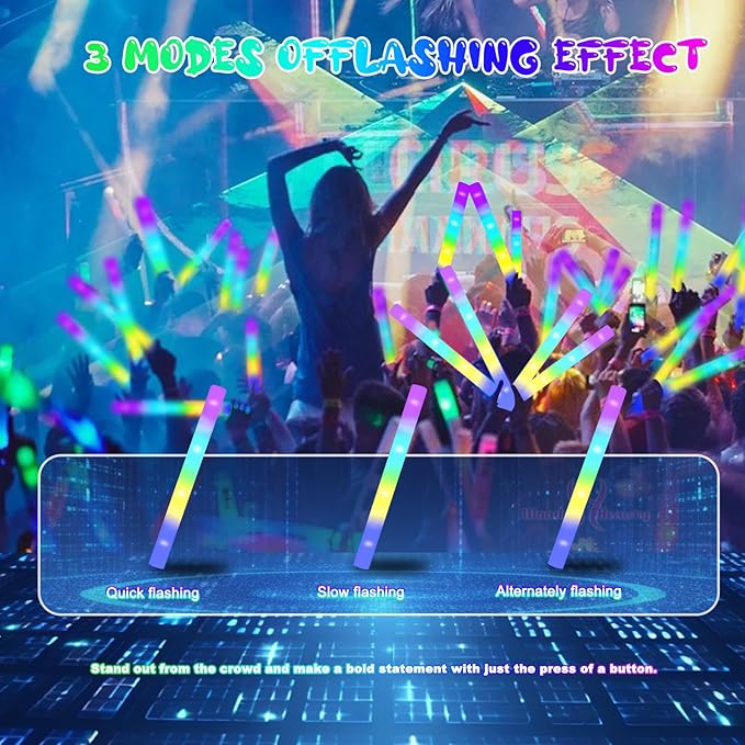 100-Count Foam Glow Sticks Party Pack - 4 Colors, Steady Bright Light Up Sticks for Weddings, Birthdays, Christmas, Halloween | Foam Glow Sticks Bulk Reusable, 6-Hr Glow, Eco-Friendly Foam