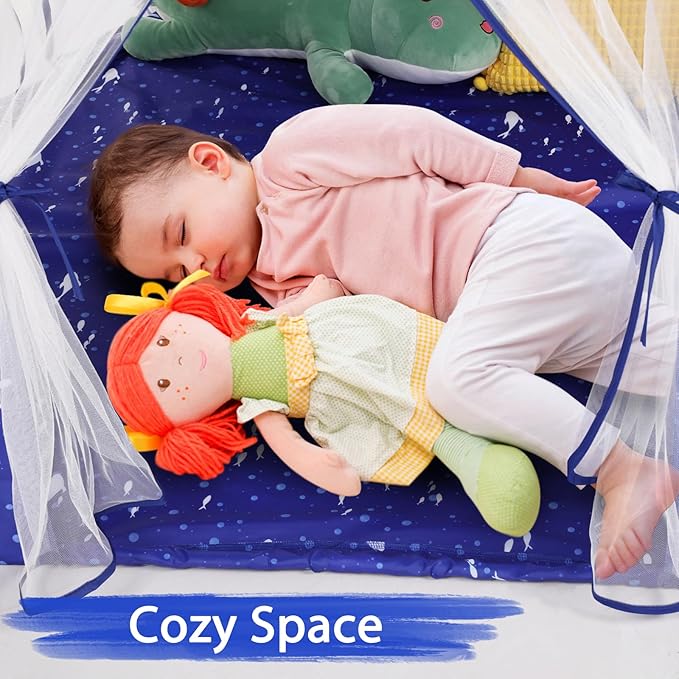 Monobeach Mermaid Princess Tent Girls Blue Large Playhouse Kids Castle Play Tent with Star Lights Gift Toy for Children Indoor and Outdoor Games