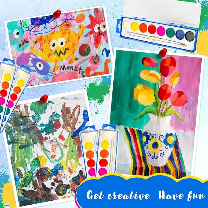 24 Pack Watercolor Paint Set for Kids - 8 Washable,Bright Colors with Paintbrush Watercolor Paint Bulk for Kids Party Favors,Classrooms Supplies,Art Lessons