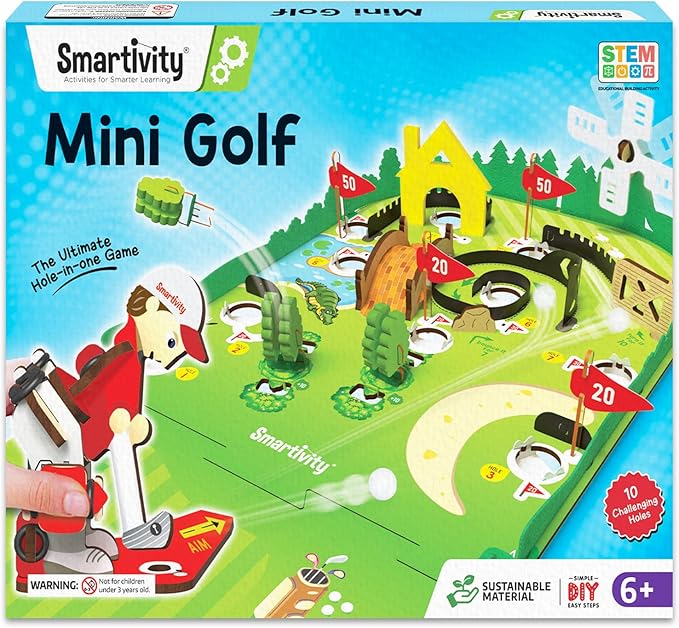 Smartivity Mini Golf Table-Top Game for Kids Ages 6-12 | Build Your Own Golf Course with Mechanical Golfer & 10 Fun Holes | STEM Toy & Birthday Gift for Boys & Girls Ages 6-12