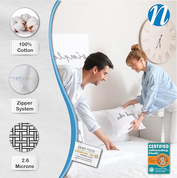 National Allergy Superior 100% Cotton California King Mattress Protector Zippered - 73" x 84" x 12" - Hypoallergenic Bed Encasement - Breathable Dust Proof Cover - Oeko-TEX Standard 100 Certified