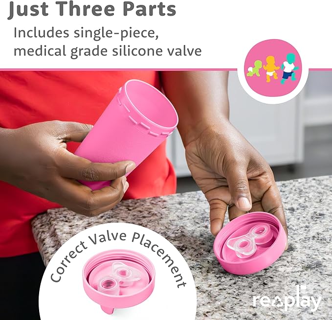 Re-Play Sippy Cups for Toddlers - 10 Oz. Reusable Spill Proof Cups for Kids, Dishwasher/Microwave Safe - Made in USA - Set of 3-3.13" x 6.25" - Berry