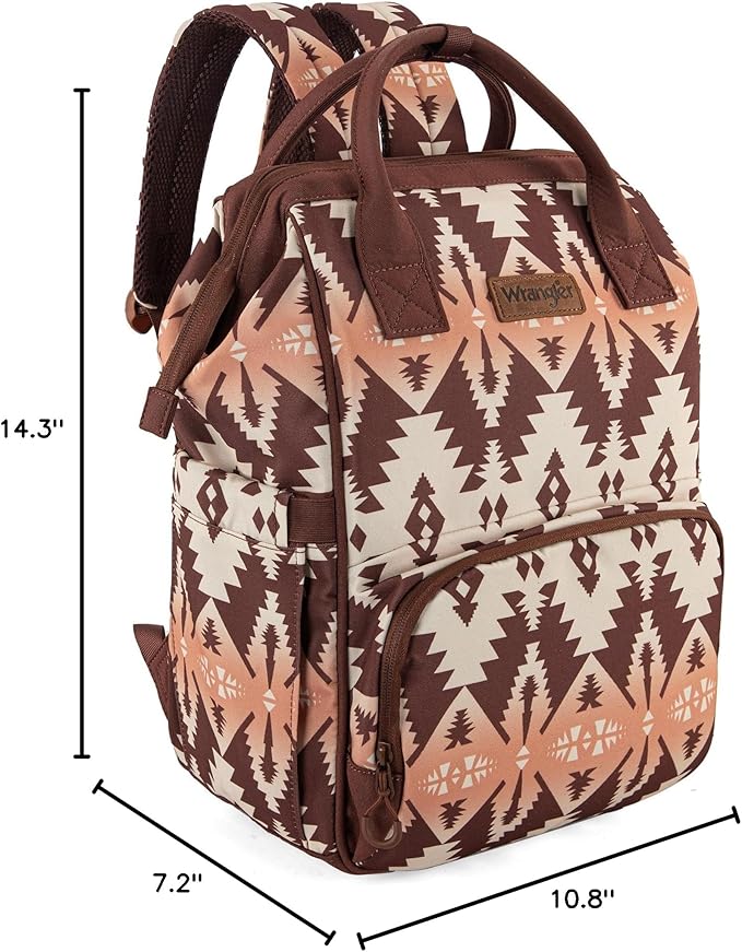Wrangler Diaper Bag Backpack Aztec Travel Backpack Purses Western Multi-Function Baby Bags for Mom with Waterproof Insulated Pockets