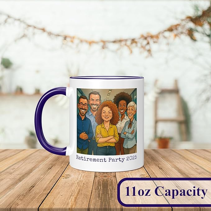 Personalized Coffee Mug, Custom Photo Caricature Gift, Funny Customized Coffee Gift for Men & Women, Custom Mugs with Pictures, Navy 11oz Father's Day Mug