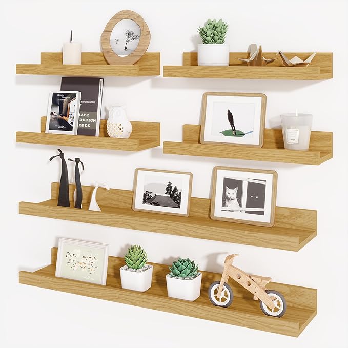 Axeman Picture Ledge Shelf, Floating Shelves for Wall Decor Storage Set of 6, 24 inch Floating Wall Mounted Shelves, Wall Shelves with Lip for Living Room, Bedroom, Nursery, Bathroom, Kitchen, Oak