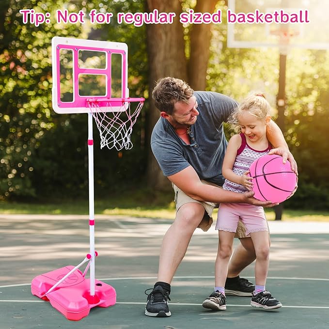 Kids Basketball Hoop with Stand, Adjustable Height 3.5FT-6.2FT Toddler Basketball Hoop, Basketball Goal Outdoor Indoor Toys for Girls Age 3 4 5 6 7 8 Years Old Gifts(Pink)