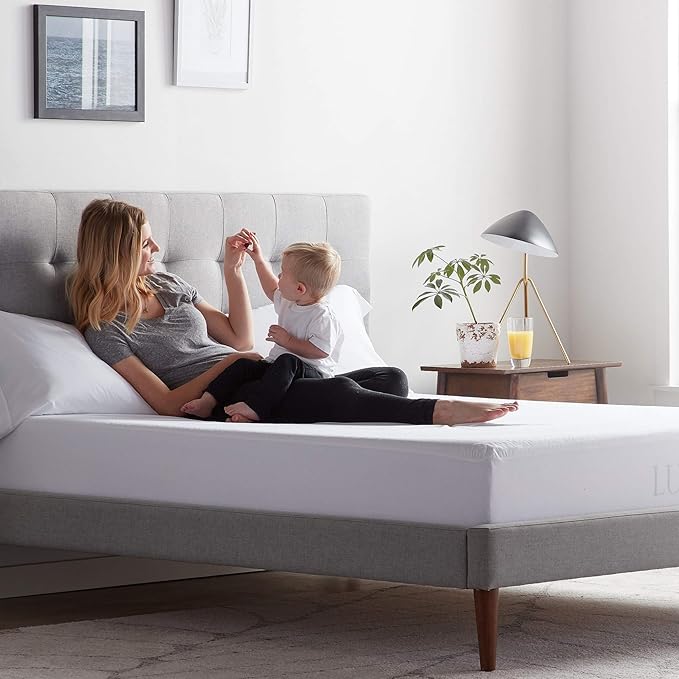 LUCID Premium Rayon from Bamboo Jersey Mattress Protector | Full Size Waterproof Mattress Protector | Ultra Soft, Fitted Sheet Style, White