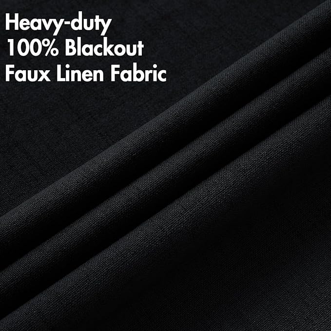 MIULEE Linen Texture 90 Inches Curtains for Bedroom 100% Blackout Thermal Insulated Halloween Black Curtains Grommet Room Darkening Drapes for Living Room Nursery 52x90 Inch (2 Panels)