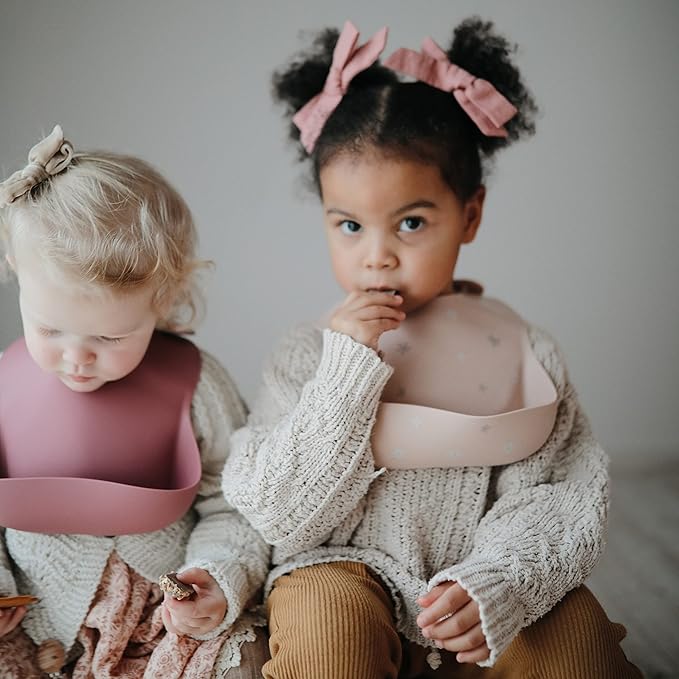 mushie Silicone Baby Bib | Adjustable Fit Waterproof Bibs (Dusty Rose)