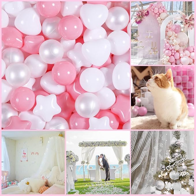 GOGOSO Pink Ball Pit Balls with Star Bals Heart Balls 100 - Crushproof Plasticballs for Babies Toddlers Kids Children for 1 2 3 4 5 Years Old,5 Colors,2.15inches