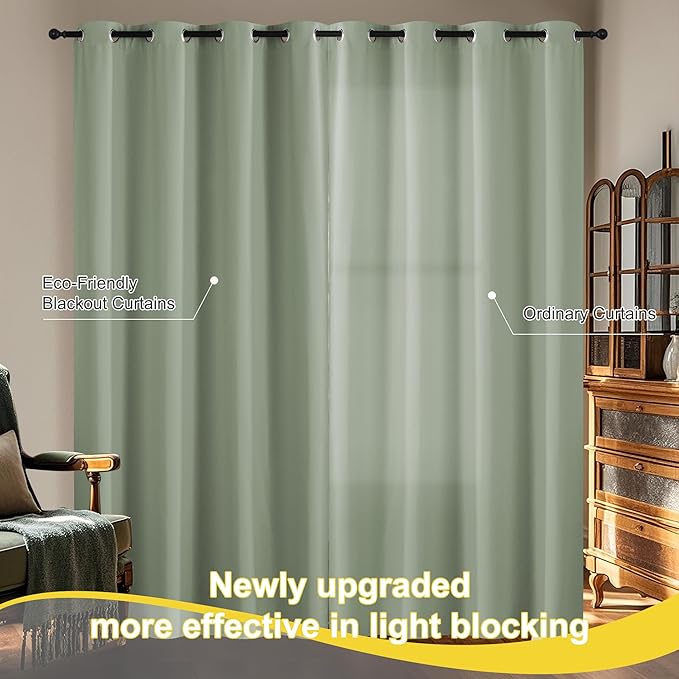 NICETOWN Bedroom Curtains 84 Inches Length, 100% Blackout Drapes Thermal Insulated with Grommet for Living Room Office Privacy Darkening Curtain, 2 Panels, 42 x 84 Inch, Sage Green