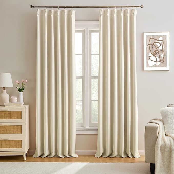 KEQIAOSUOCAI Pinch Pleated Curtains 108 Inches Long for Living Room 2 Panels Set Cream Beige, Luxury Modern Floor to Ceiling Curtains Room Darkening Thermal Window Drapes Decor 9 FT,40 Inch Wide