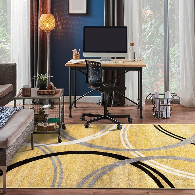 Rugshop Modern Wavy Circles Design Area Rug 3'3" x 5' Yellow