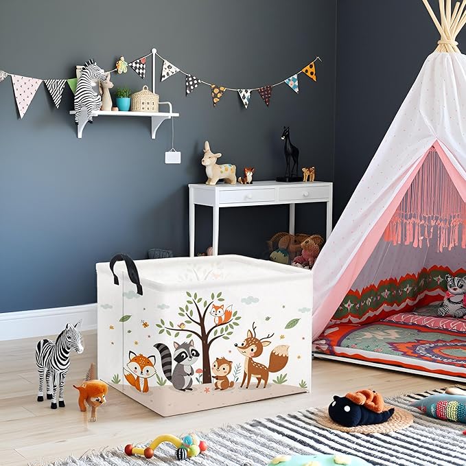 HIYAGON Rectangular Woodland Animal Basket Kids Baby Storage Basket Storage Bin Organizer Box Animal Room Decor(Spring Animal)