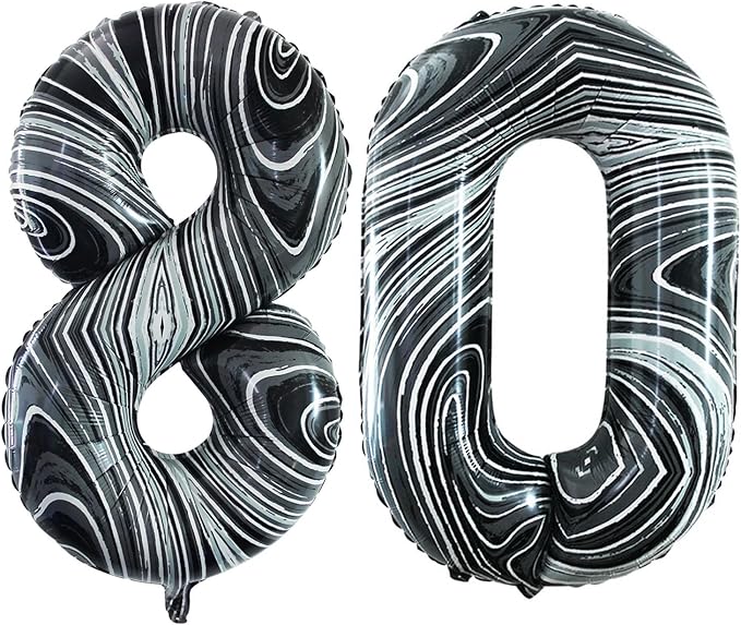 GOER Number 80 Balloons for 80th Birthday Party Decorations,42 Inch Jumbo Foil Helium Balloons for 80th Anniversary (Marble Black)