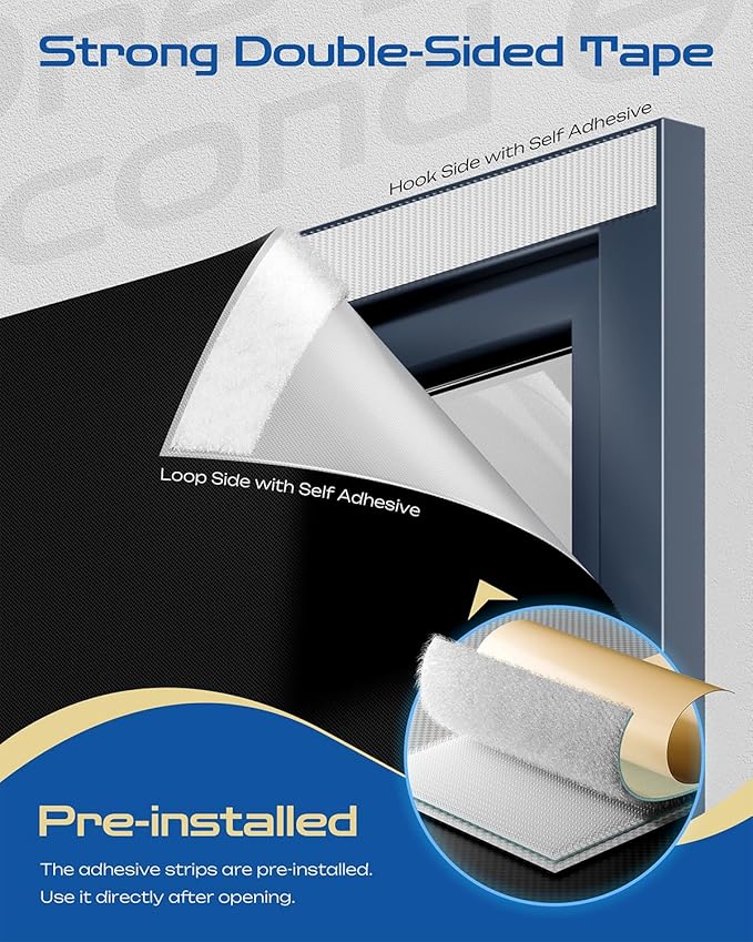 39" W x 72" L 100% Portable Blackout Curtains, Total Darkness No-Drill Black Out Window Cover,Temporary Blackout Shades with Hook & Loop Tape, for Bedroom, Nursery, Dorm, Travel (Black)