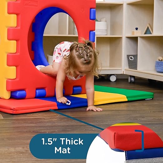 Children's Factory Rainbow Folding Gym Activity Mat, 4 ft x 4 ft, Cushioned Floor Mat for Kids, Daycare Mat
