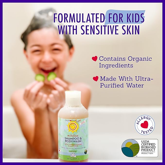 California Kids Shampoo + Body Wash | Chillax Lavender Body Wash | Gentle Skin Care for Kids + Teens | 100% Plant-Based | Hypoallergenic | 8.5 oz