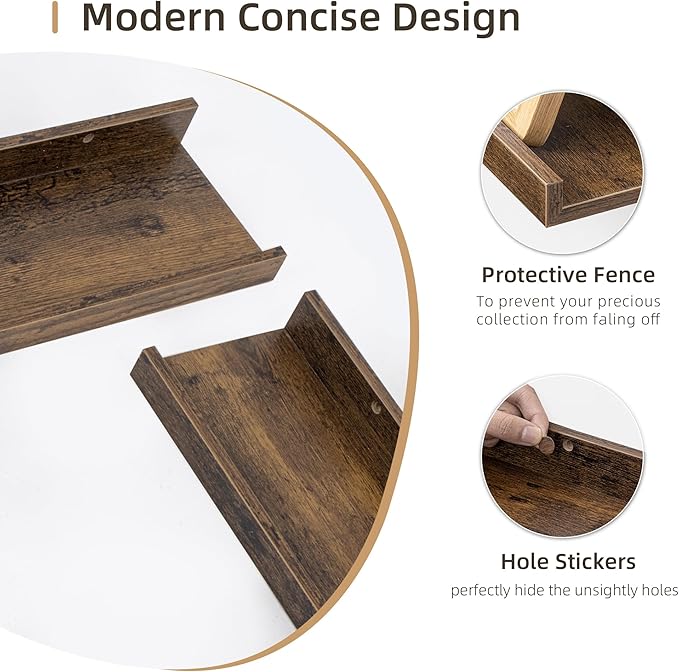 Picture Ledge Shelf, Wood Floating Shelves Set of 2, 36 inch Picture Ledge Shelves, Photo Ledge Nursery Book Shelves Wall Mounted for Living Room Kids' Room Bedroom, Color Brown