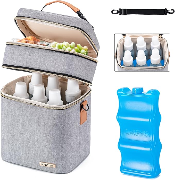 Breastmilk Cooler Bag with Ice Pack Fits 6 Baby Bottles Up to 9 Ounce