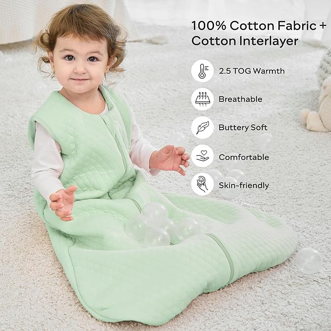 JELLYMONI Baby Sleep Sack TOG 2.5, 0-6 Months Winter Baby Wearable Blanket, 100% Cotton Infant Sleeping Sack 2-Way Zipper Warm Quilted Sleepsack