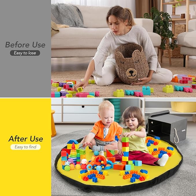 Kids Toy Box Chest Storage with Lid and Big Play Mat for Boys and Girls,Collapsible Fabric Toy Building Bricks Storage Container Organizer Bin with Rug for Playroom and Nursery Organization