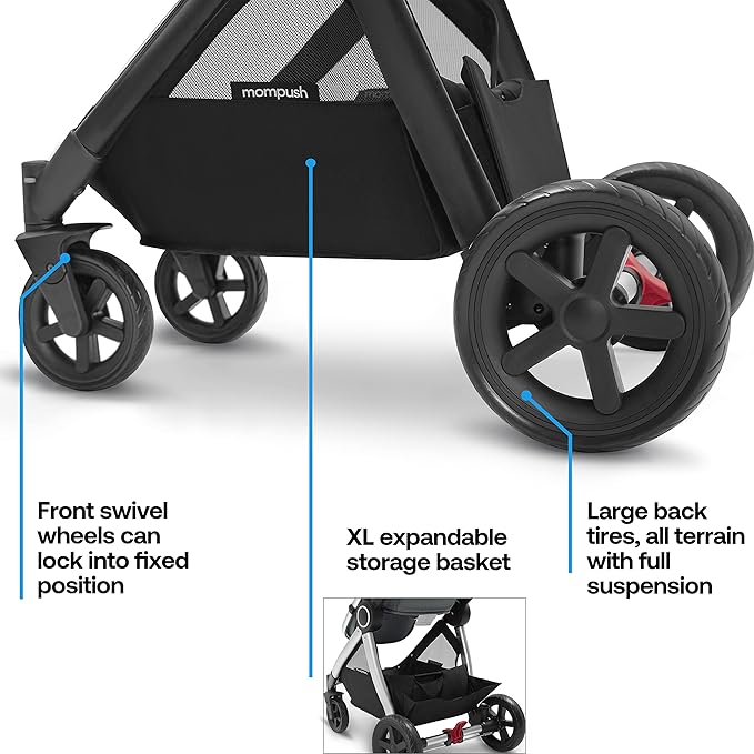 Mompush Ultimate2 Baby Stroller, Premium Convertible Full-Size Stroller for Toddler, Reversible Seat with One Hand Recline Adjustment, Car Seat Adapter Included