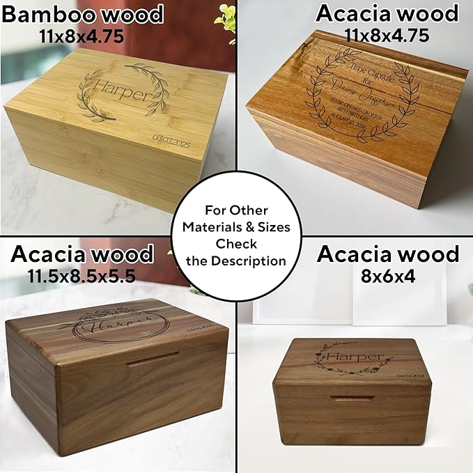 Time Capsule Box 1st Birthday - First Birthday Keepsake Gifts for Babies, Custom First Memory Time Capsule Box with Hinged Lid, Personalized Gift for New Parents, Acacia Wood Storage, 11.5x8.5x5.5 in