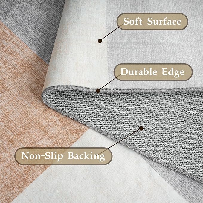 HOMFINE Washable Modern Area Rug - Geometric Style 6x9 Rugs for Living Room, Bedroom, Machine Washable Rug Soft Non Slip Non Shedding Area Rug - Grey Brown, 6'x9'