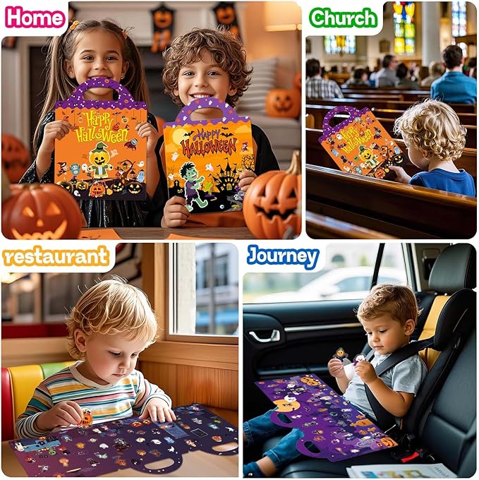 2 Set Halloween Reusable Sticker Books for Toddlers 3+, Halloween Stickers for Kids, Sticker Book for Toddlers 3+ Years, Halloweens Gifts for Kids Girls Boys