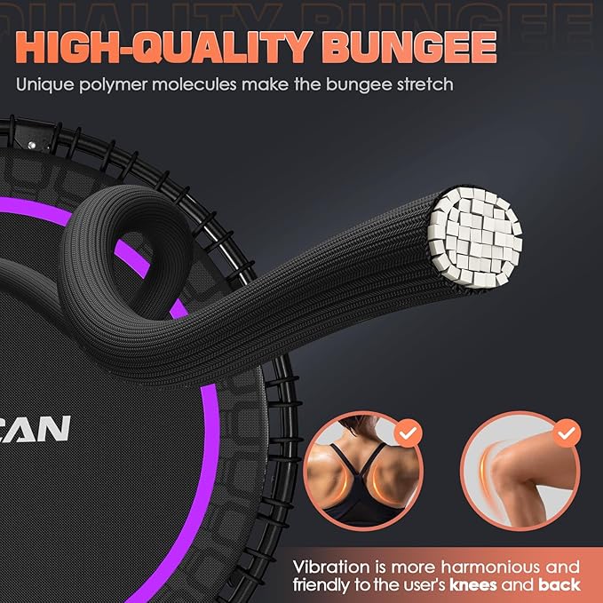 BCAN 40"/48" Mini Rebounder Trampoline for Adults with Bar, 450/550LBS Fitness Trampoline with Bungees, Adjustable Handle, Stable & Quiet, Indoor Outdoor, Whole-Body Workout & Relaxation at Home