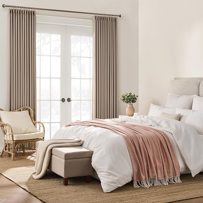 Pinch Pleated Patio Sliding Door Curtains 102 Inch Length, Blackout Room Divider Vertical Blinds Curtain Drapes for Living Room Dining Room French Door(Khaki, 100 Inch Wide per Panel, 2 Panels)