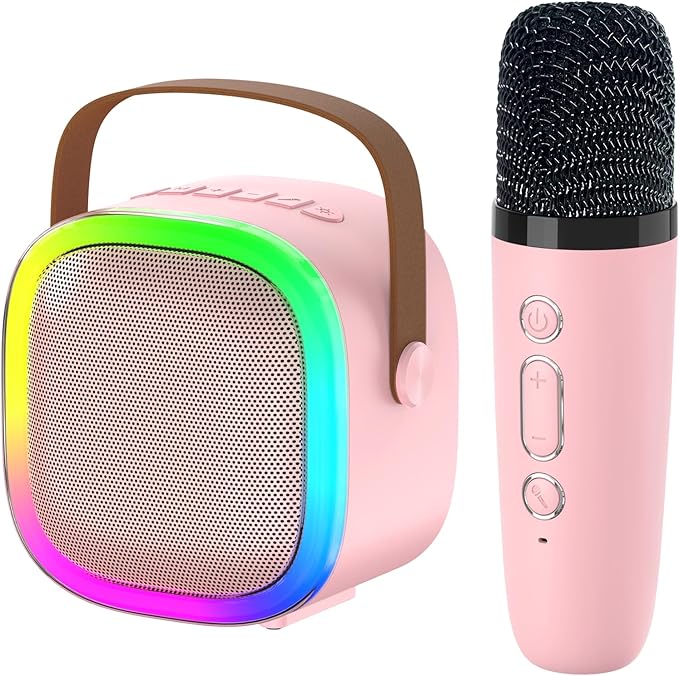 Karaoke Machine for Kids Adults, Portable Bluetooth Speaker with Wireless Microphone and LED Lights, Kids Toys Birthday Gifts for Girls and Boys Ages 4, 5, 6, 7, 8,9,10,11,12+ Years, Home Party