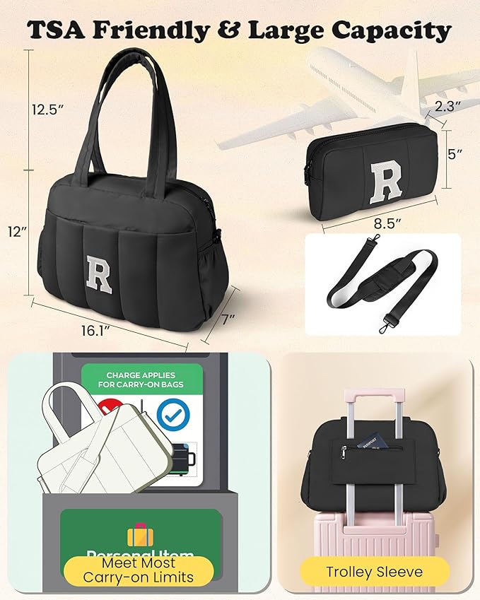 Women Duffle Bag with Initial, Personal Item Travel Bags，Girl Gifts Trendy Stuff-Gym Bag with Wet Pocket，Lightweight Travel Bags Personalized Tote with Makeup Pouch