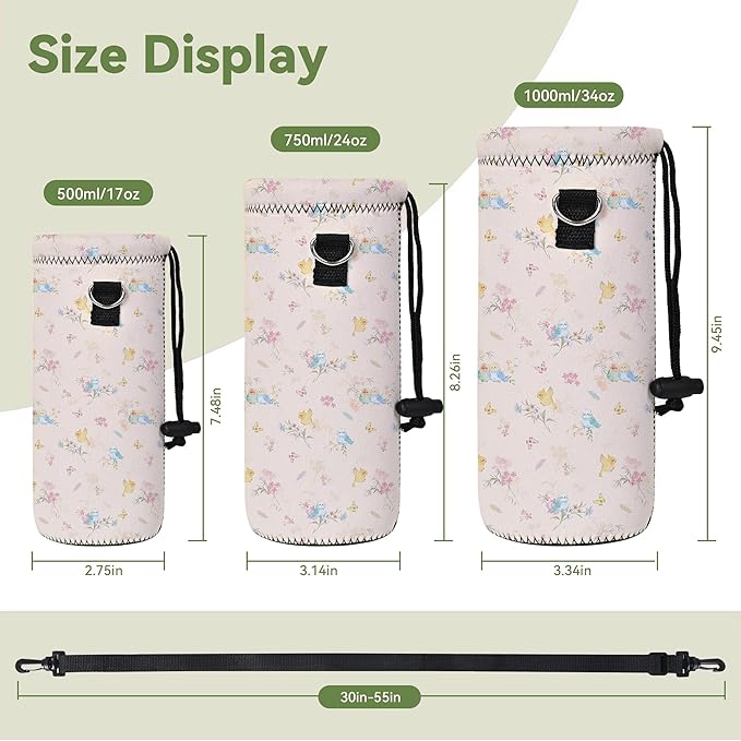 Neoprene Water Bottle Carrier Bag with Adjustable Shoulder Strap for Men Women Walking Hiking,Portable Insulated Holder Case for Stainless Steel/Glass/Plastic Bottles