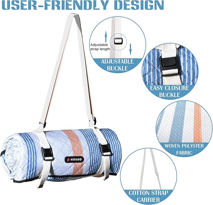 Waterproof Picnic Mat, Outdoor Camping Oversized Field Blanket. Portable Thickened Camping Blanket, Suitable for Beach, Camping, Music Festival, Party, Outdoor Adventure. (Yellow&Blue&White, 80”x80”)